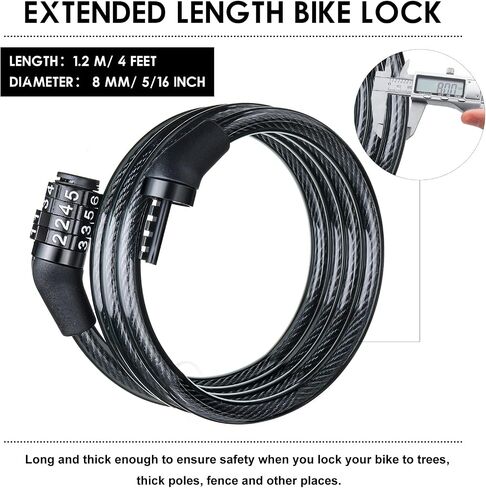 Hotop 10 Pcs Bike Lock Cable with Combination, 4 Feet Coiled Preset High Security Digit Bicycle Anti Theft Accessories Black Locks, 5/6 Inch Diameter in Saudi Arabia