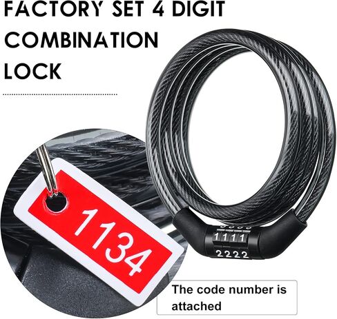 Hotop 10 Pcs Bike Lock Cable with Combination, 4 Feet Coiled Preset High Security Digit Bicycle Anti Theft Accessories Black Locks, 5/6 Inch Diameter in Saudi Arabia