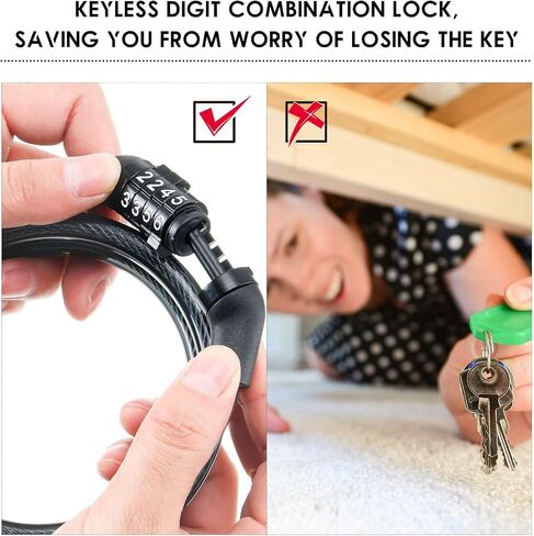 Hotop 10 Pcs Bike Lock Cable with Combination, 4 Feet Coiled Preset High Security Digit Bicycle Anti Theft Accessories Black Locks, 5/6 Inch Diameter in Saudi Arabia