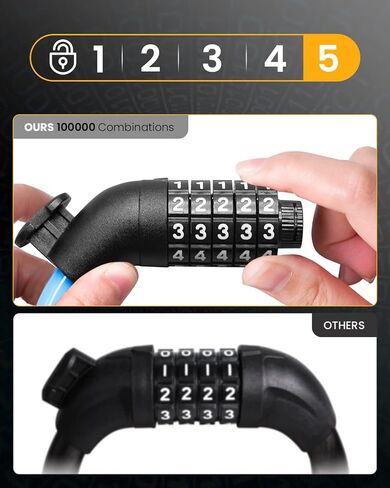 URBANMAX Bike Lock Cable with Combination,High Security Resettable Combination Bicycle Lock Anti-Theft, Scooter Lock with Mounting Bracket for Bikes and Scooters, Blue in Saudi Arabia