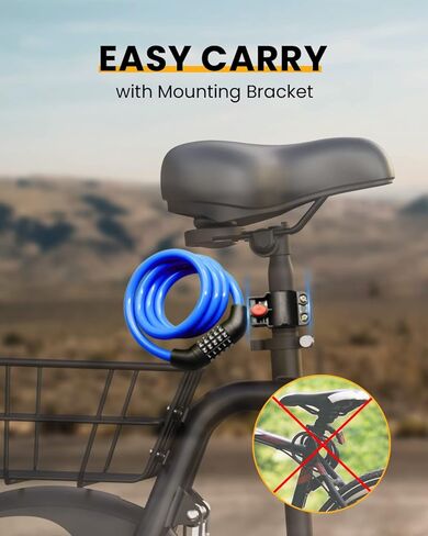 URBANMAX Bike Lock Cable with Combination,High Security Resettable Combination Bicycle Lock Anti-Theft, Scooter Lock with Mounting Bracket for Bikes and Scooters, Blue in Saudi Arabia