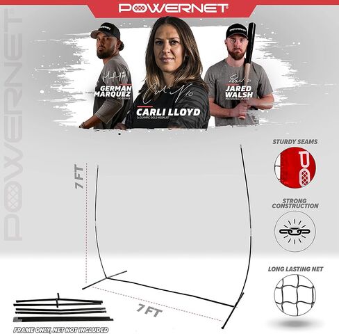 PowerNet Metal Frame and Fiberglass Poles for Baseball Softball Net 7x7 (Frame ONLY) Replacement | Bow Style Frame | Heavy Duty Steel | Fiberglass Poles | Fits PowerNet 7'x7' Training Nets in Saudi Arabia