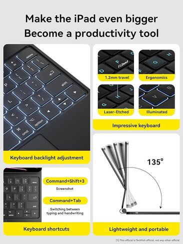 Techfish Keyboard Case for iPad Pro 12.9 (6th, 5th, 4th, 3rd Generation),Magic Keyboard for iPad Pro 12.9, Magnetic Keyboard Case with Multi-Touch Trackpad,Bluetooth Wireless Backlit,Black in Kuwait