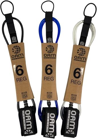 OAM Premium Regular Surfboard Leash - 6, 7, 8, 9, 10 - Made in The USA, Reg Leash w/Key Pocket, Soft Cuff, Double Swivel, Detachable Rail Saver, Molded Stand Off, Pro Surfer Design in Saudi Arabia
