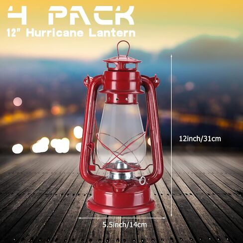 4 Pieces Oil Lamp 12 Inch Hurricane Lantern Kerosene Lamp Oil Lantern Fuel Camping Lanterns Burning Lantern Metal Hanging Lantern with Wick for Indoor Party Decorations Home Camping Hiking (Red) in Saudi Arabia