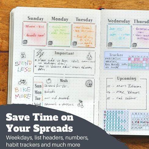 ملصقات مخططة أسبوعية بسيطة للإنتاجية (أسود وأبيض) - 30 ورقة من الملصقات القابلة للكتابة والشفافة - تقويمات صغيرة، متتبع العادات، الأيام، الأرقام - لوازم المجلات المنقطة in Kuwait