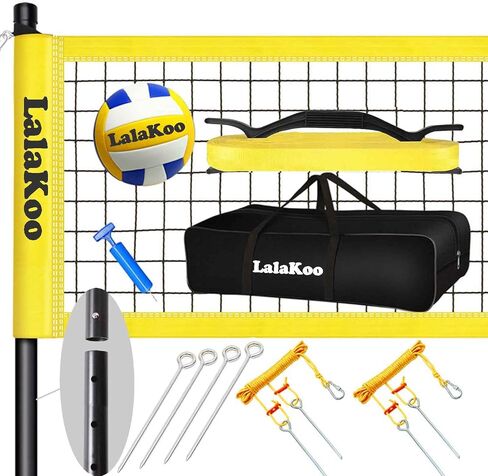 مجموعة شبكة الكرة الطائرة شديدة التحمل من LalaKoo - 3 في 1 نظام شبكة الكرة الطائرة الاحترافية ارتفاع شبكة الكرة الطائرة المحمولة القابلة للتعديل مع حقيبة حمل الكرة الطائرة سهلة الإعداد للعشب الخلفي في حديقة الشاطئ الخارجية in Saudi Arabia