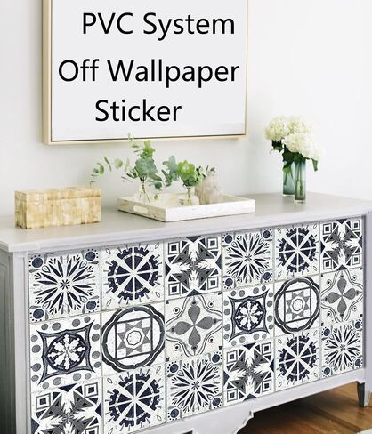 Mandala Style Tile Stickers Set of 20,4x4 Inch (10x10cm) Each Traditional DIY Murals, Black and White Tile Waterproof Oil Proof Removable Decals for Bathroom & Kitchen Backsplash Wall Stickers in Saudi Arabia