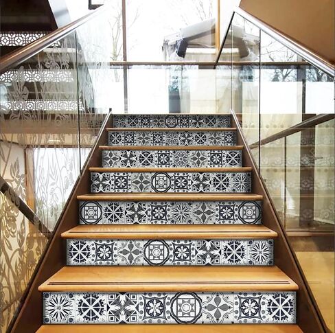 Mandala Style Tile Stickers Set of 20,4x4 Inch (10x10cm) Each Traditional DIY Murals, Black and White Tile Waterproof Oil Proof Removable Decals for Bathroom & Kitchen Backsplash Wall Stickers in Saudi Arabia