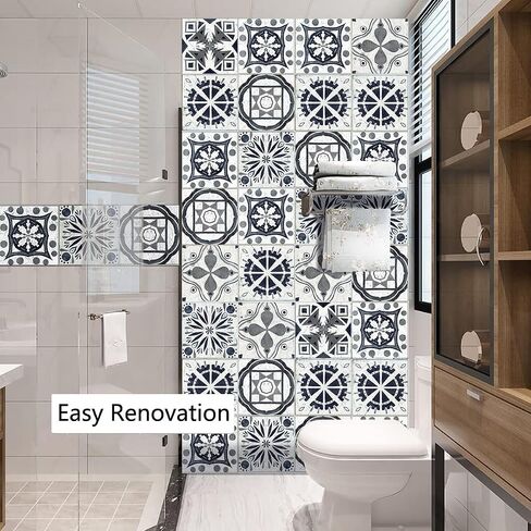 Mandala Style Tile Stickers Set of 20,4x4 Inch (10x10cm) Each Traditional DIY Murals, Black and White Tile Waterproof Oil Proof Removable Decals for Bathroom & Kitchen Backsplash Wall Stickers in Saudi Arabia