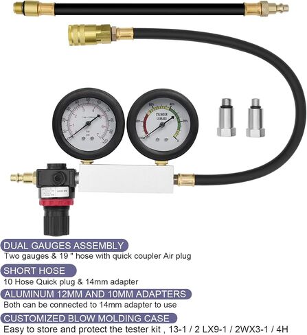 Cylinder Leak Down Tester,Compression Tester Automotive - Engine Cylinder Dual Gauge Leakdown Tester kit Diagnostics Tool in Saudi Arabia