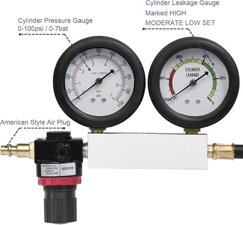 Cylinder Leak Down Tester,Compression Tester Automotive - Engine Cylinder Dual Gauge Leakdown Tester kit Diagnostics Tool in Saudi Arabia