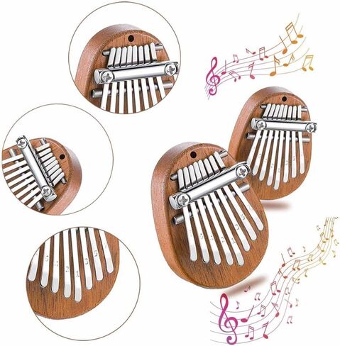 2Pcs Mini Kalimba Thumb Piano - 8 Keys Wood Oval Finger Thumb Piano with Lanyard, Portable Cute Kalimba Musical Instrument Gift for Adults Kids Beginners in Saudi Arabia