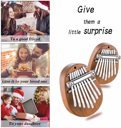 2Pcs Mini Kalimba Thumb Piano - 8 Keys Wood Oval Finger Thumb Piano with Lanyard, Portable Cute Kalimba Musical Instrument Gift for Adults Kids Beginners in Saudi Arabia