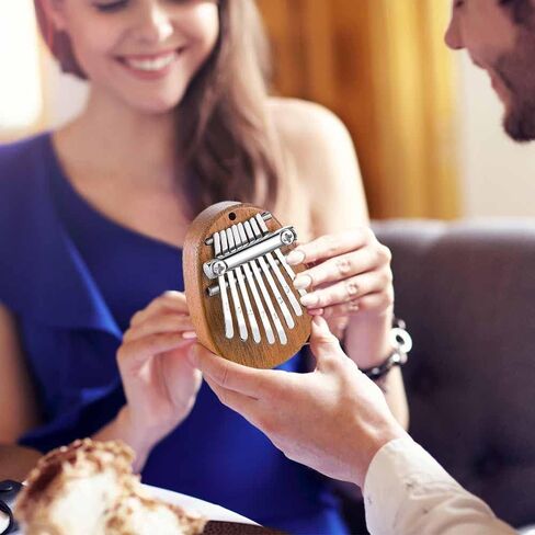 2Pcs Mini Kalimba Thumb Piano - 8 Keys Wood Oval Finger Thumb Piano with Lanyard, Portable Cute Kalimba Musical Instrument Gift for Adults Kids Beginners in Saudi Arabia