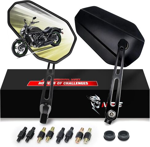 MZS Motorcycle Mirrors, Universal 10mm 8mm Heavy Duty Aluminum Motorbike Rear View Side Mirror Accessories Adjustable Black Arrow Compatible Touring Cruiser Street Bike Cafe Chopper Scooter Moped in Saudi Arabia