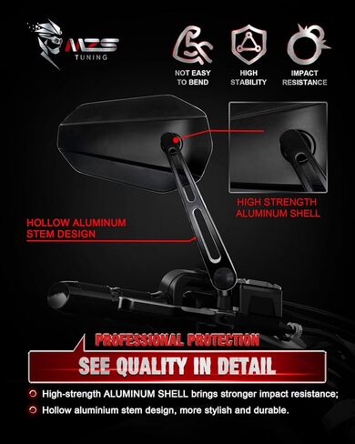 MZS Motorcycle Mirrors, Universal 10mm 8mm Heavy Duty Aluminum Motorbike Rear View Side Mirror Accessories Adjustable Black Arrow Compatible Touring Cruiser Street Bike Cafe Chopper Scooter Moped in Saudi Arabia
