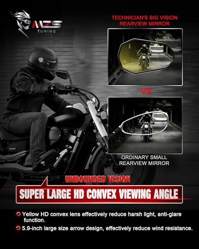 MZS Motorcycle Mirrors, Universal 10mm 8mm Heavy Duty Aluminum Motorbike Rear View Side Mirror Accessories Adjustable Black Arrow Compatible Touring Cruiser Street Bike Cafe Chopper Scooter Moped in Saudi Arabia