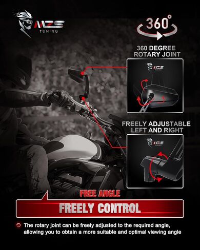 MZS Motorcycle Mirrors, Universal 10mm 8mm Heavy Duty Aluminum Motorbike Rear View Side Mirror Accessories Adjustable Black Arrow Compatible Touring Cruiser Street Bike Cafe Chopper Scooter Moped in Saudi Arabia
