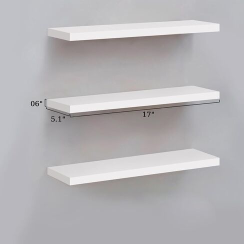 White Floating Shelves Set of 3,Wall Mounted Modern Wood White Floating Wall Shelves Storage Shelf for for Wall Decor, Bedroom, Living Room, Kitchen,Bathroom(White, Set of 3, 17in) in Saudi Arabia