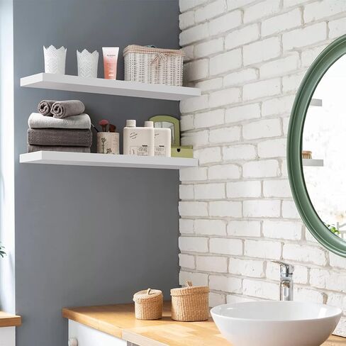 White Floating Shelves Set of 3,Wall Mounted Modern Wood White Floating Wall Shelves Storage Shelf for for Wall Decor, Bedroom, Living Room, Kitchen,Bathroom(White, Set of 3, 17in) in Saudi Arabia