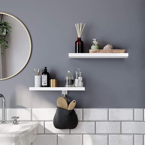 White Floating Shelves Set of 3,Wall Mounted Modern Wood White Floating Wall Shelves Storage Shelf for for Wall Decor, Bedroom, Living Room, Kitchen,Bathroom(White, Set of 3, 17in) in Saudi Arabia