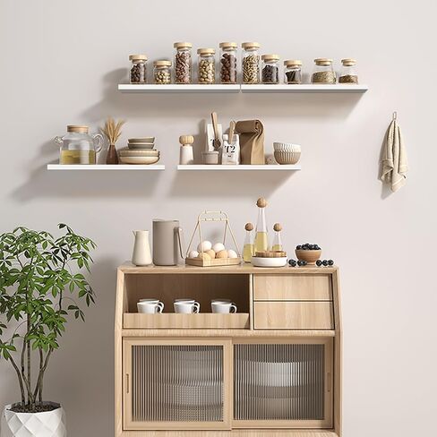 White Floating Shelves Set of 3,Wall Mounted Modern Wood White Floating Wall Shelves Storage Shelf for for Wall Decor, Bedroom, Living Room, Kitchen,Bathroom(White, Set of 3, 17in) in Saudi Arabia