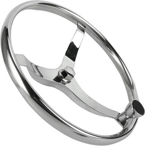 YaeMarine عجلة قيادة قارب من الفولاذ المقاوم للصدأ 3 تكلم عجلة قيادة رياضية عجلة قيادة بحرية بقطر 13-1/2 بوصة مع صامولة 1/2 بوصة ومقبض دوران 7300S1 in Kuwait