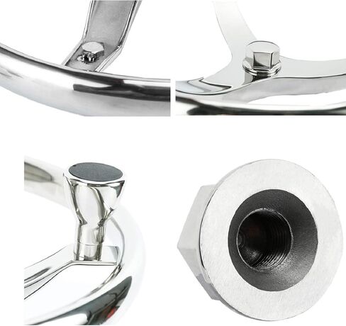 YaeMarine عجلة قيادة قارب من الفولاذ المقاوم للصدأ 3 تكلم عجلة قيادة رياضية عجلة قيادة بحرية بقطر 13-1/2 بوصة مع صامولة 1/2 بوصة ومقبض دوران 7300S1 in Kuwait