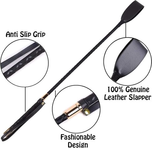 جلد طبيعي فاخر مقاس 18 بوصة من محصول الحصان سوط قفز الخفافيش مقبض أسود | قضيب من الألياف الزجاجية للفروسية للتدريب على الفروسية الإنجليزية in Kuwait