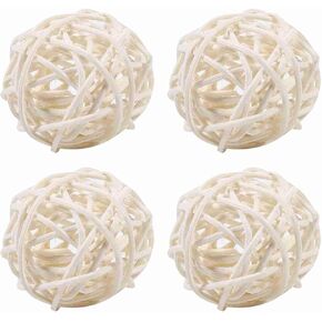 20Pcs Decorative Rattan Balls Ornaments Wedding Christmas Birthday Party Decorations, 3cm Diameter (White)