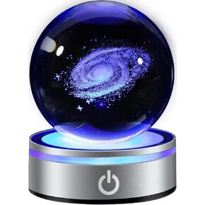 3D Galaxy Crystal Ball with Colorful Led Base, Space Astronomy Gifts Clear Glass Balls Crystal Sphere Religious Gifts for Her Him Birthday Women Mom Dad Funny Night Light