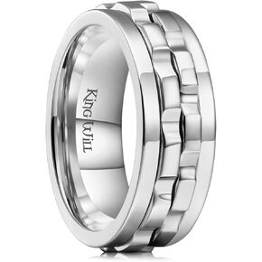 King Will Stainless Steel Men Gear Spinner Ring, Stainless Steel Men Ring Fidget Spin Ring, Stainless Steel Anxiety Ring For Men Women Stress Free Cool Wedding Band Comfort Fit Size 4-14