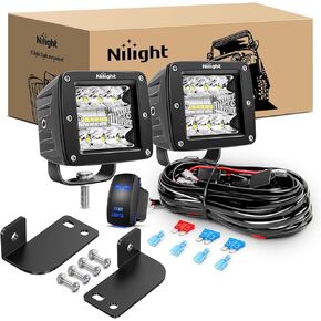 Nilight 2PCS 3 Inch Led Pods Cubes UTV Rear Roof Mounting Brackets LED Backup Reverse Lights 15FT Wiring Harness Kit -2 Leads for 2013-2024 Polaris Ranger Full Size 570 800 900 1000 XP Crew 900 1000