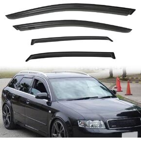4pcs Out-Channel Smoke Tint Rain Guard compatible with 2002-2008 Audi B6/B7 A4/A4 Quattro/S4/RS4 4-Door Sedan Tape-On Vent Deflector Window Visors Car Accessories
