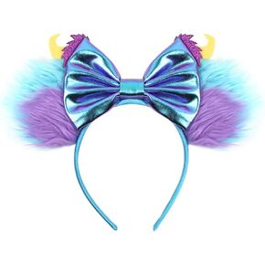 FACHPINT Sully Ears Headband - Blue Shaggy Monsters Mouse Ears, Cute Sequin Party Prop for Child's Costume