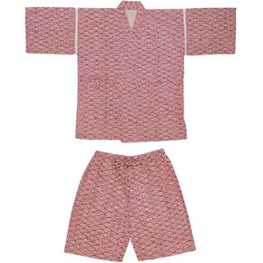 ZEALMAX Women's Kimono Japanese Shirt and Short Pajamas, Cotton Loungewear Lounge Set Spa Bathrobe, Red Waves