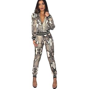 Hotheart Women's 2 PCS Snake Skin Printed Jackets Bodycon Pants Sexy Nightclub Party Tracksuit Outfits Set