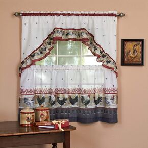 مجموعة PrimeHome Collection Rooster - مجموعة ستائر نافذة مطبوعة وطبقة Swag - 57x24 - عنابي in Kuwait