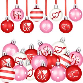 Libima 40 Pcs Valentine's Day Hanging Ball Ornaments Plastic Tree Decorations Valentine Hanging Ball Decorative Supplies Painted Love Ball Ornament for Valentine's Day Party Decor,1.97 in(XOXO)
