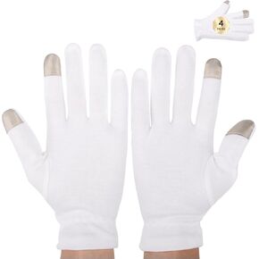 Segbeauty 12 Count Moisturizing Gloves with Touchscreen Fingers, Cotton Glove Liners with Elastic Band for Sleeping Overnight, White Cotton Glovesfor Men and Women, Work Gloves for Coin Handling Large