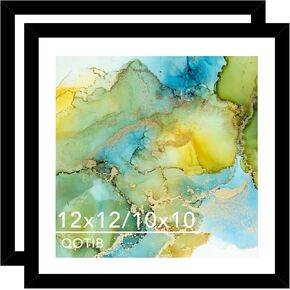 Wood 12x12 Frame Black with 10x10 Mat, for 30 x 30cm Diamond Art Painting, Display Picture 10 x 10 with Mat or 12 x 12 without Mat, Large 30x30 Picture Frame for Wall Hanging, Black, 1 Pack