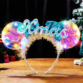 CAKURE Light Up Christmas Headband Mouse Ears Headband Led Christmas Bow Headbands Christmas Hair Accessories for Women