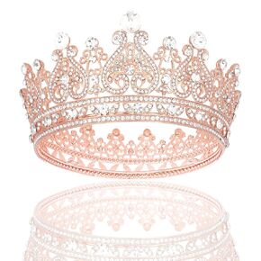 YARIEW Small Rose Gold Crystal Crown for Little Girls Flower Bouquets Accessories Rhinestones Wedding Cake Topper Birthday Crown for Kids Cake Decorations