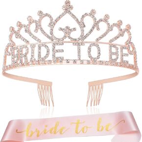 Coucoland Women’s Bride to Be Crown Tiara and Bride to Be Sash Crystal Rhinestone Tiara Headband for Wedding Bridal Shower