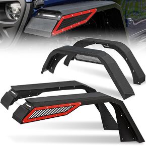 OEDRO Fender Flares w/Signal Lights Compatible with 2018-2024 Jeep Wrangler JL & JLU Unlimited (2-Door & 4-Door), Off-Road Widened Steel Front & Rear 4 PCS Set