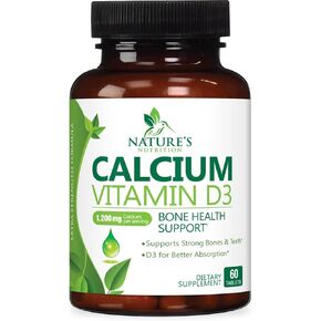 Calcium 1200 mg with Vitamin D3, Calcium Supplement Vitamins, Supports Bone Strength, Teeth & Immune System, Calcium Supplements for Women & Men, Nature's Absorbable Calcium Carbonate - 120 Tablets