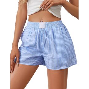 Ythomm Womens Lounge Shorts Y2k Striped Print Elastic Waist Pajama Shorts Cute Boxers Bottoms With Pockets Comfy Sleepwear