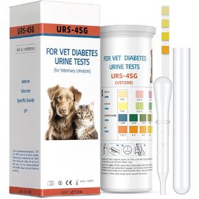 Pawfly Urine Test Strips, 100 Strips, Pet Urine Testing Strips for Ketone, Glucose, Specific Gravity & pH, Urinalysis Test Strips for Vets