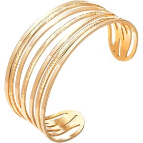 MPRAINBOW Women Gold Cuff Bracelets Bangles - 14K Gold Plated Cuff Bangle Bracelet for Women Trendy Jewelry,Adjustable Twisted Open Chunky Bracelet Arm Cuff Upper Arm Jewelry Birthday for Her